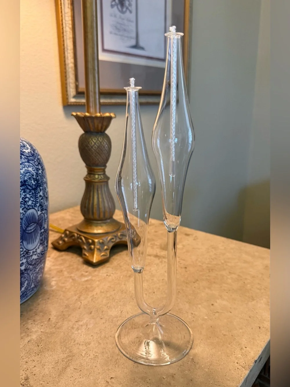 Vintage Firelight Glass Double Oil Candle 11